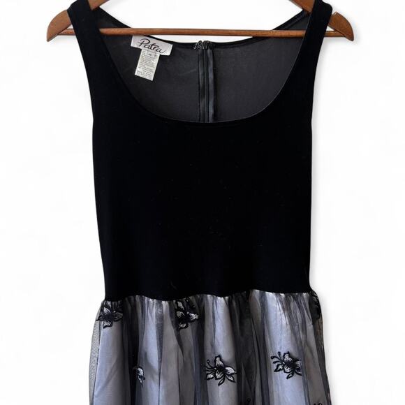 Patra 10 Black Velvet Silver Organza Floral Maxi Gown NWT Formal Evening Dress - Picture 3 of 8